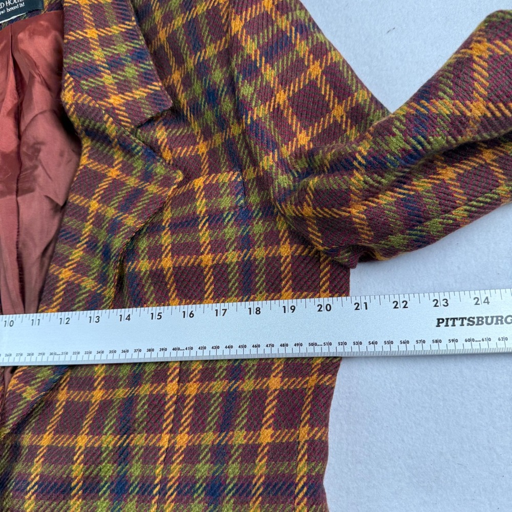 Benard Holtzman Vintage Plaid Wool Blazer Jacket Burgundy Mustard Yellow Green - Picture 5 of 6